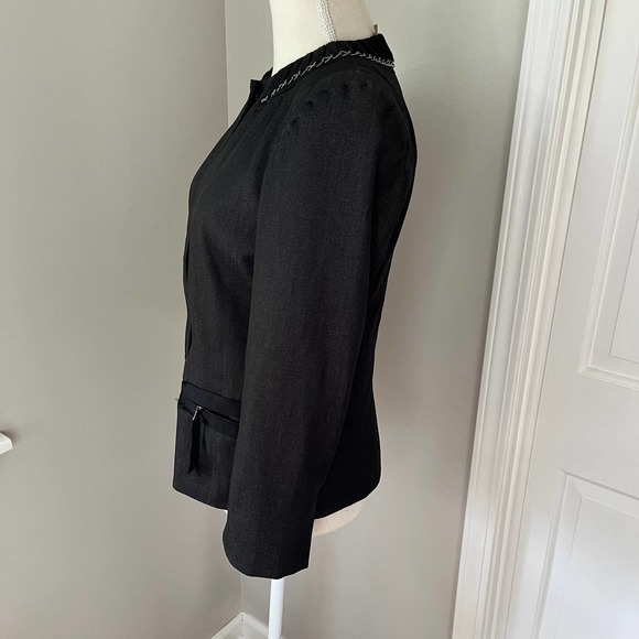 Tahari Embellished Collar Gray Blazer / Jacket - Picture 4 of 8